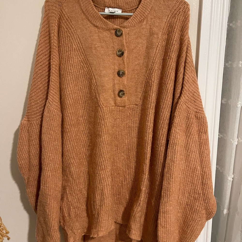 Topshop Tan Crew Neck Sweater Relaxed Fit